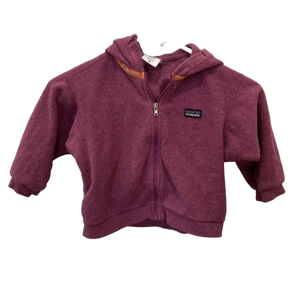 Patagonia Baby Toddler Planet Pink Orange Full Zip Hooded Fleece Jacket 24M
